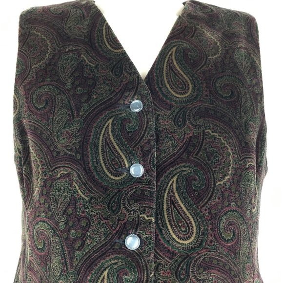 Vintage 90’s Lizsport Velvet Paisley Vest Size 8 - Picture 3 of 10